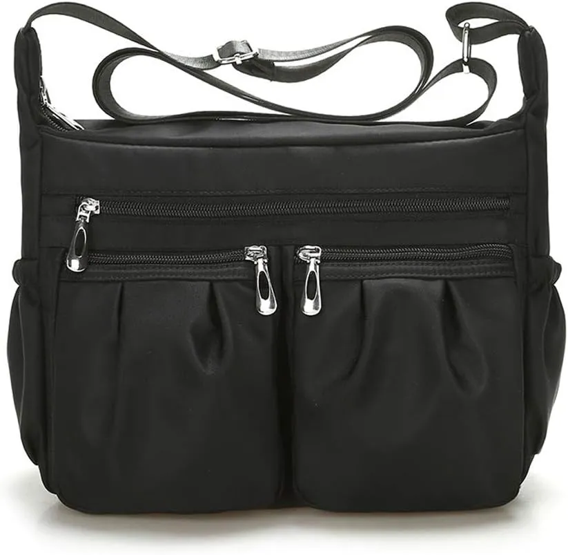 Small Messenger Bag, Nylon Waterproof Shoulder Bag Lightweight Travel Organizer Bag Multi-Pocket Purse for Women
