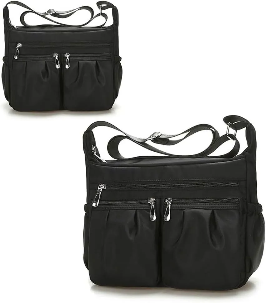 Small Messenger Bag, Nylon Waterproof Shoulder Bag Lightweight Travel Organizer Bag Multi-Pocket Purse for Women