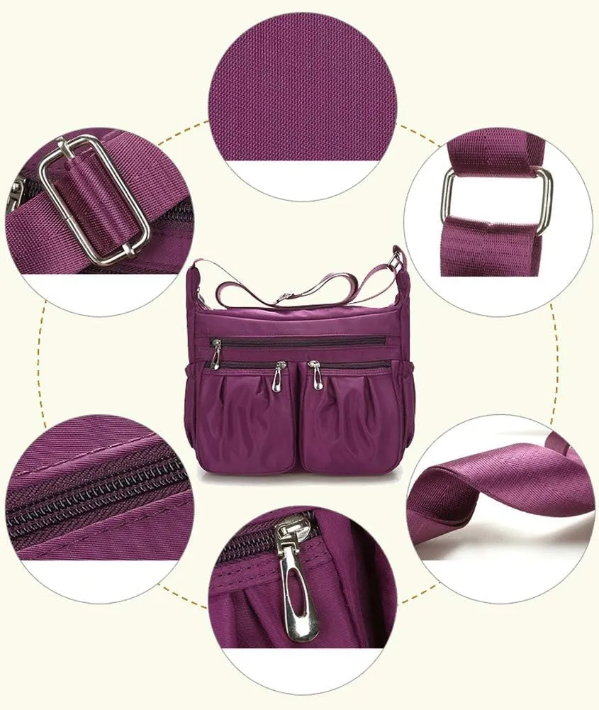 Small Messenger Bag, Nylon Waterproof Shoulder Bag Lightweight Travel Organizer Bag Multi-Pocket Purse for Women