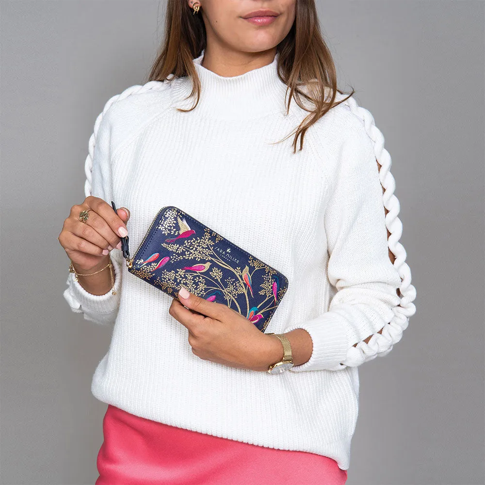 Smokey Blue Birds Large Zip Purse