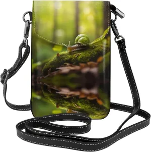 Snail On Moss Printing Leather Crossbody Flap Phone Bag - Versatile Gift for Women Walking, Camping, Shopping, and Travel