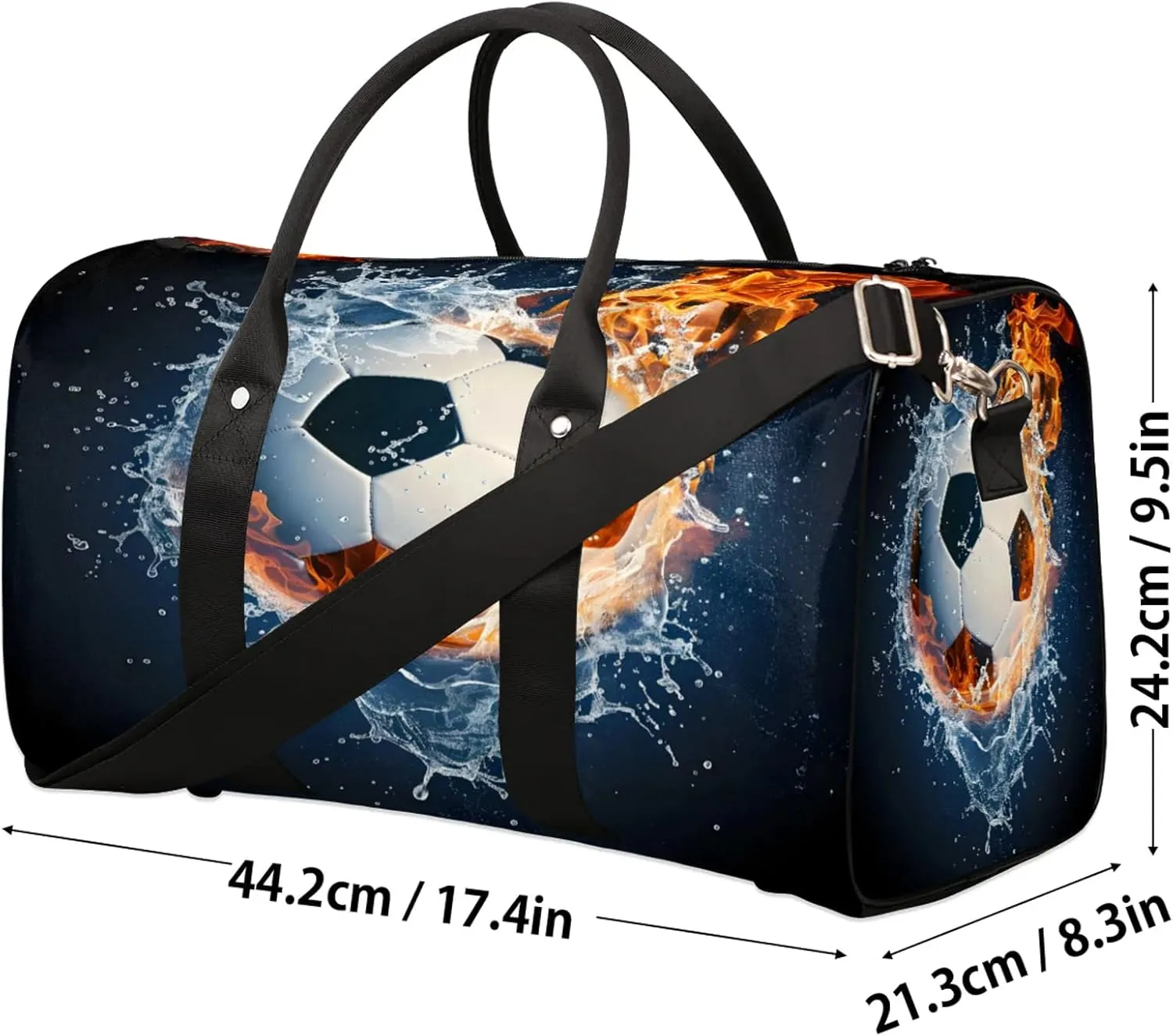 Soccer Ball On Fire And Water Travel Bag for Men Women, Gym Duffle Bags for Travel, Carry On Luggage Bag, Weekender Overnight Workout Bags