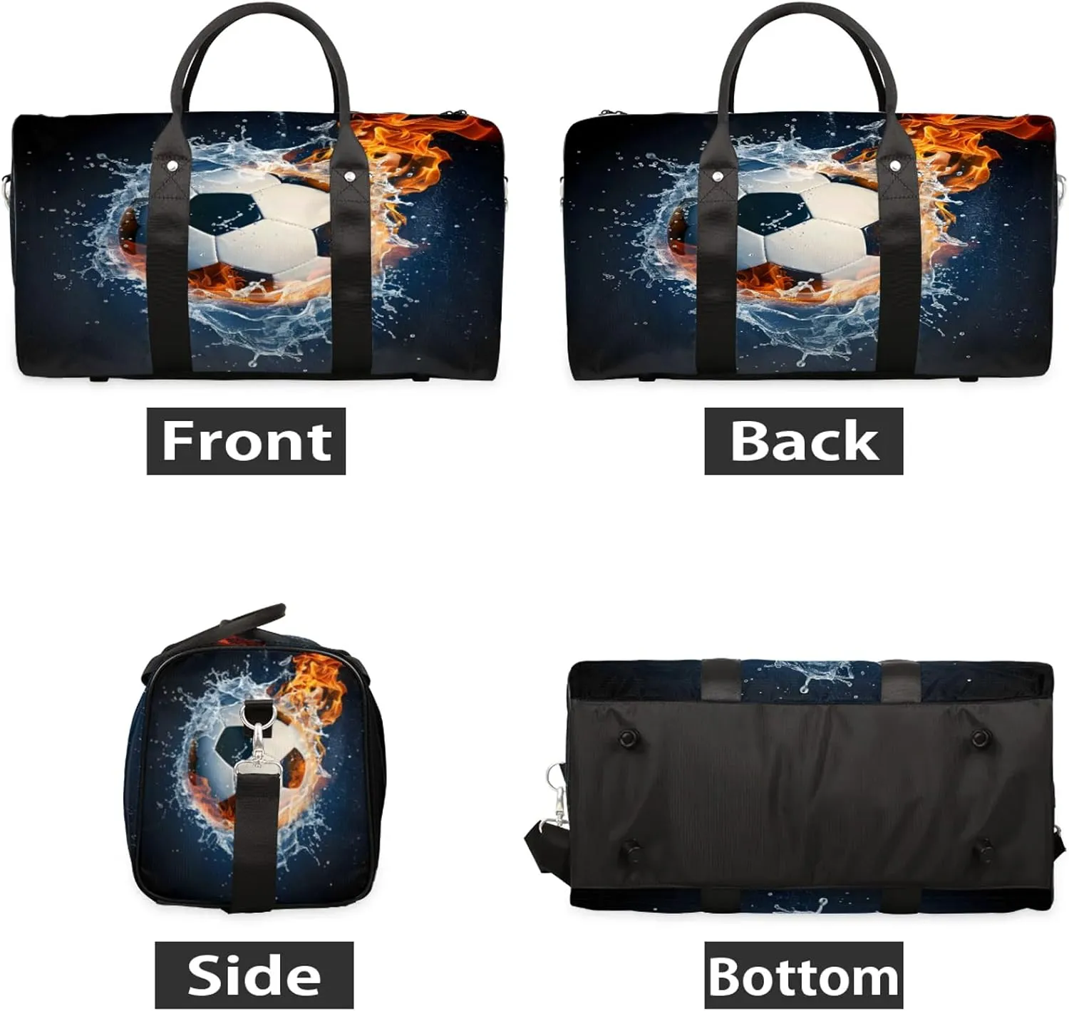 Soccer Ball On Fire And Water Travel Bag for Men Women, Gym Duffle Bags for Travel, Carry On Luggage Bag, Weekender Overnight Workout Bags