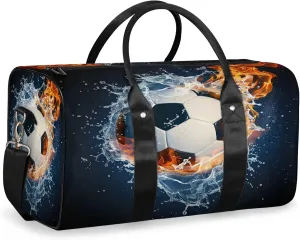 Soccer Ball On Fire And Water Travel Bag for Men Women, Gym Duffle Bags for Travel, Carry On Luggage Bag, Weekender Overnight Workout Bags