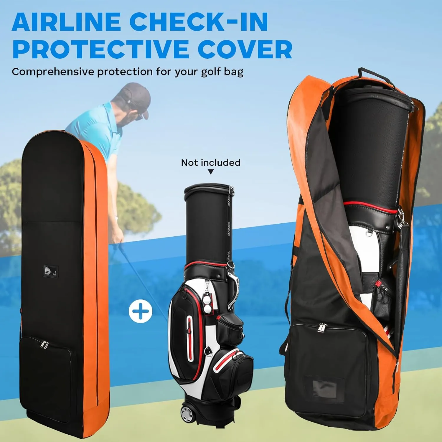 Soft Sided Golf Travel Bags for Airlines with Wheels - Foldable 630D Nylon Fabric Travel Golf Bag - Wear-Resistant Portable Hard Case Golf Travel Bag with Waterproof Coating
