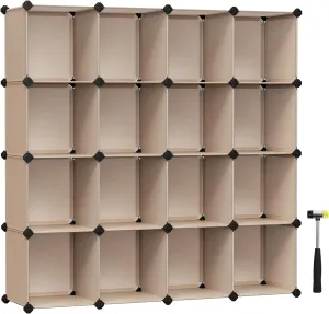SONGMICS Cube Storage Organizer, Set of 16 Plastic Cubes, Book Shelf, Closet Organizers and Storage, Room Organization, Bedroom Living Room, 12.2 x 48.4 x 48.4 Inches, Camel Brown ULPC442K01