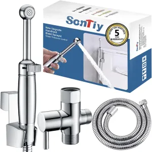 SonTiy Brass Handheld Bidet Sprayer for Toilet, All Metal Cloth Diaper Toilet Sprayer Bidet Attachment with Backflow Preventer, Adjustable Water Jet Spray, 7.2" Bidet Wand, Chrome