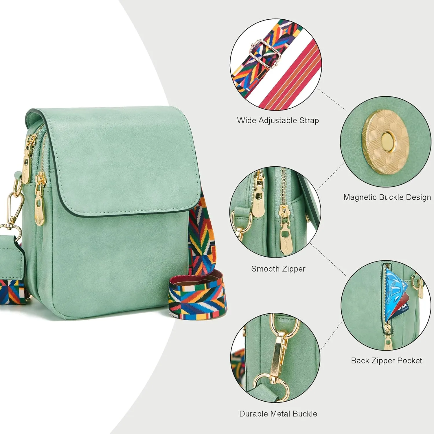 Soperwillton Crossbody Bags for Women Vegan Leather Purse Small Shoulder Handbags with Wide Adjustable Strap
