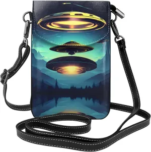 Spacecraft descend Prints Leather Crossbody Flap Phone Bag - Versatile Gift for Women Walking, Camping, Shopping, and Travel