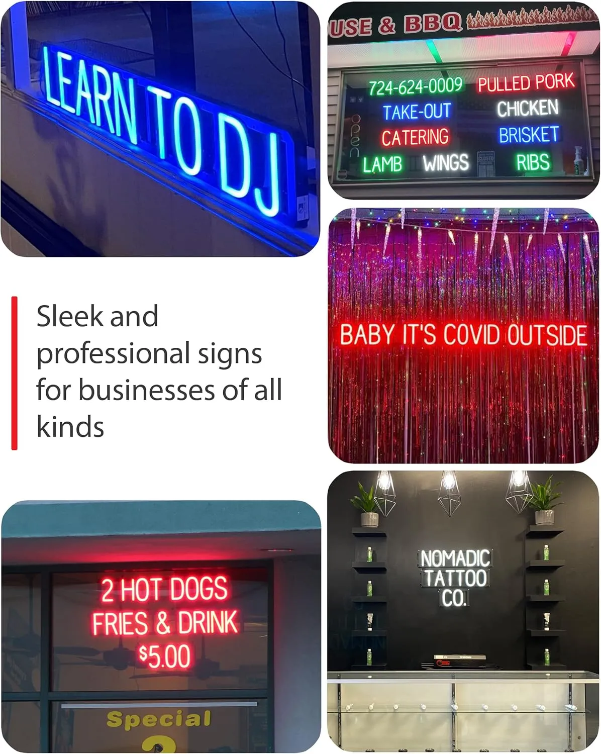 SpellBrite Custom Signs for Business | Custom Neon Sign Look, LED Light Source | Changeable 6.3" LED Letters (1 row, 9 characters)