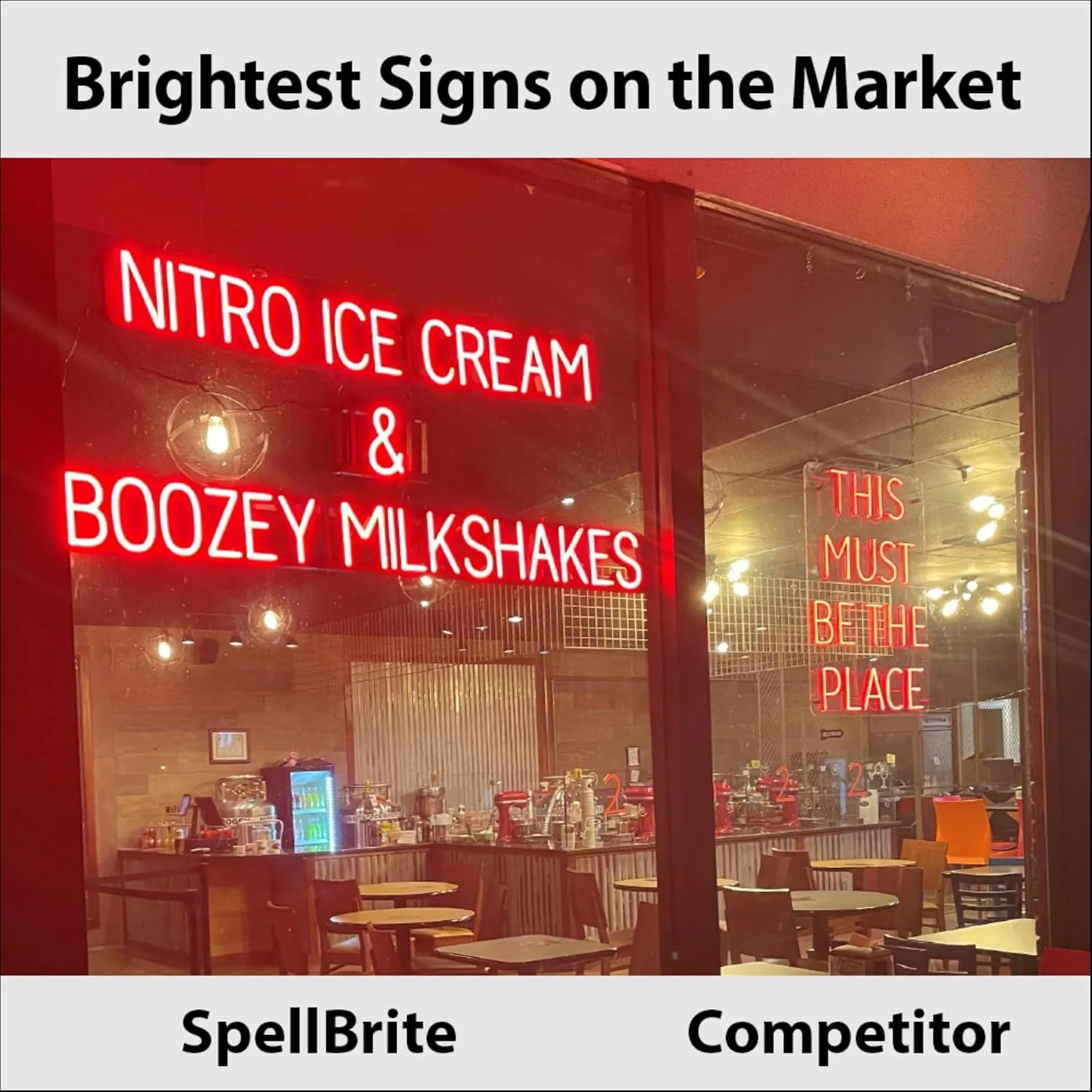 SpellBrite Custom Signs for Business | Custom Neon Sign Look, LED Light Source | Changeable 6.3" LED Letters (1 row, 9 characters)