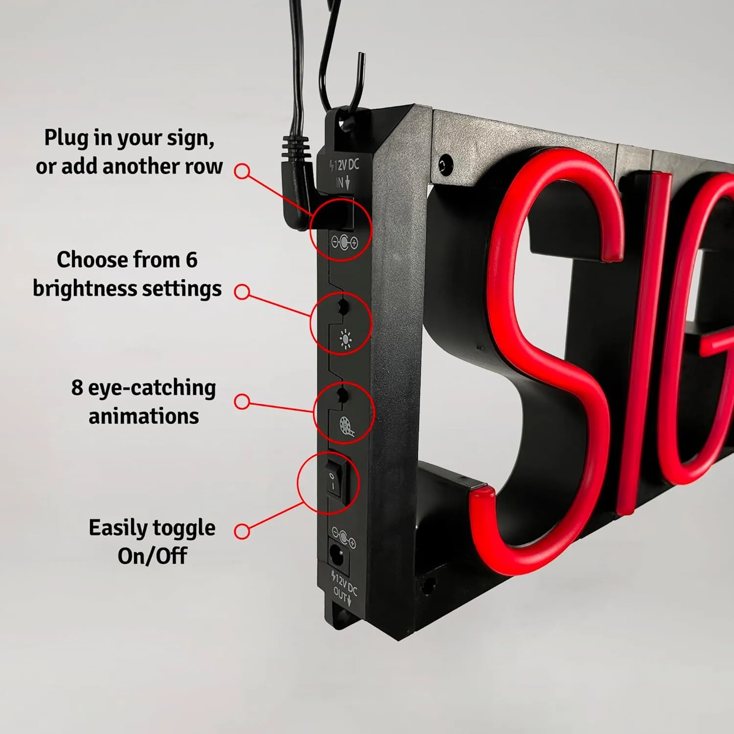 SpellBrite Custom Signs for Business | Custom Neon Sign Look, LED Light Source | Changeable 6.3" LED Letters (1 row, 9 characters)