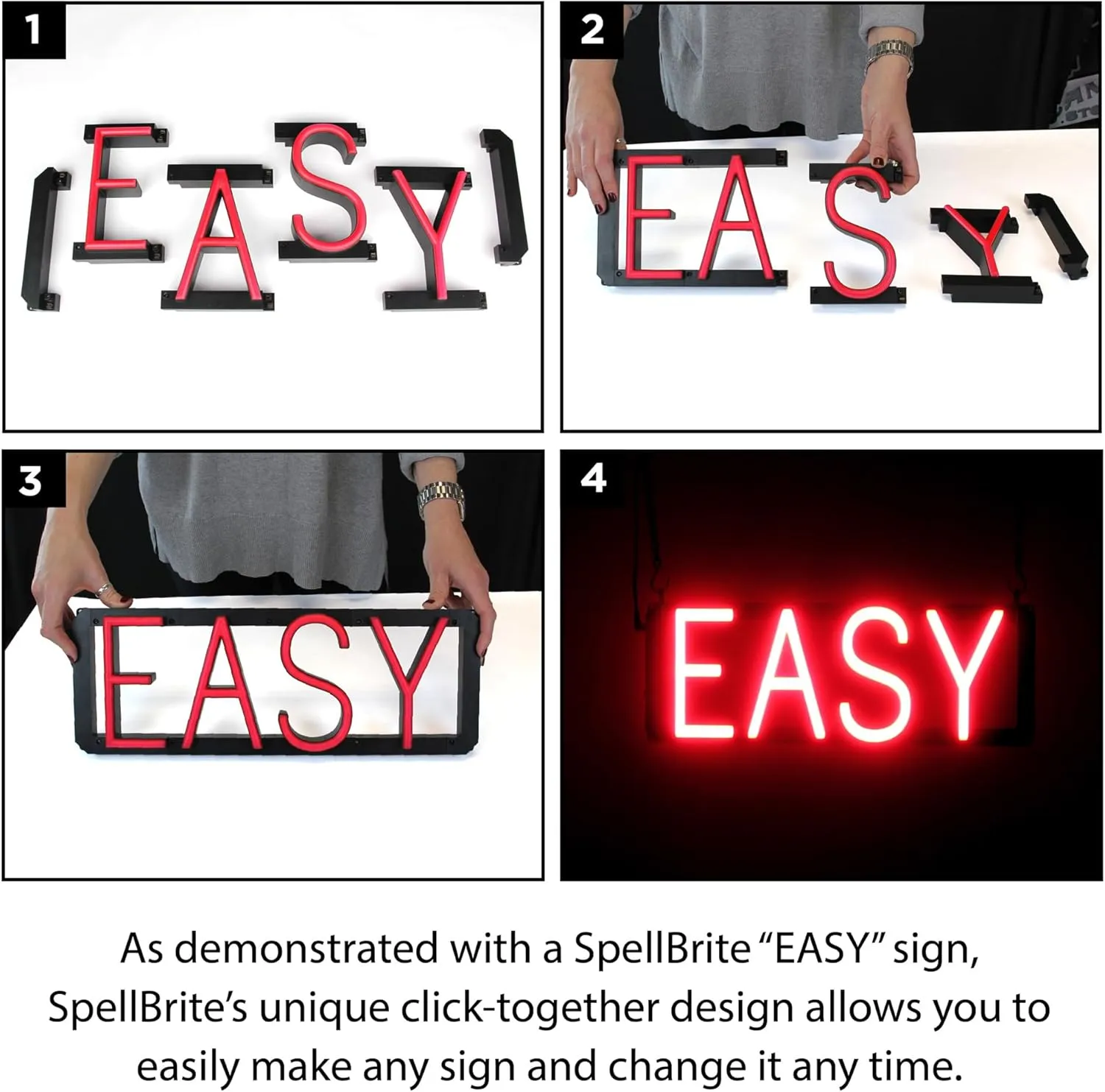 SpellBrite Custom Signs for Business | Custom Neon Sign Look, LED Light Source | Changeable 6.3" LED Letters (1 row, 9 characters)