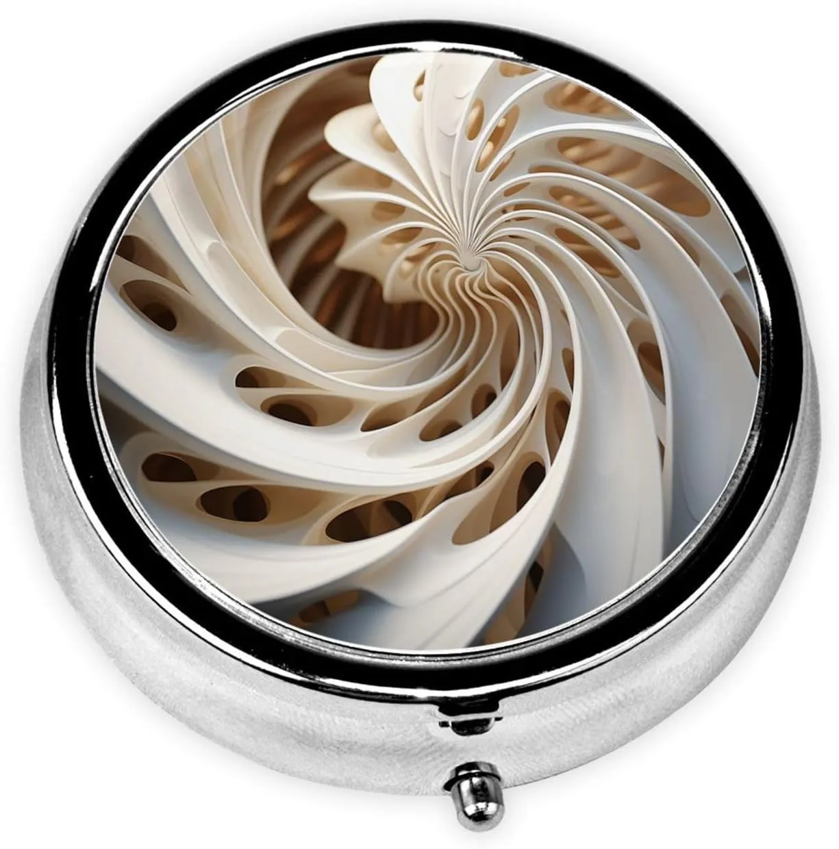 Spirals and Curves Pill Box Round Pill Case for Pocket Purse 3 Compartment Medicine Pill Organizer Cute Portable Travel Pillbox Vitamin Cod Liver Oil Storage Box Unique Gift Organizer