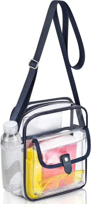 SPODEARS Clear Crossbody Bag for Stadium Events & Concerts - Adjustable Shoulder Strap Purse with 1 Bottle Holder