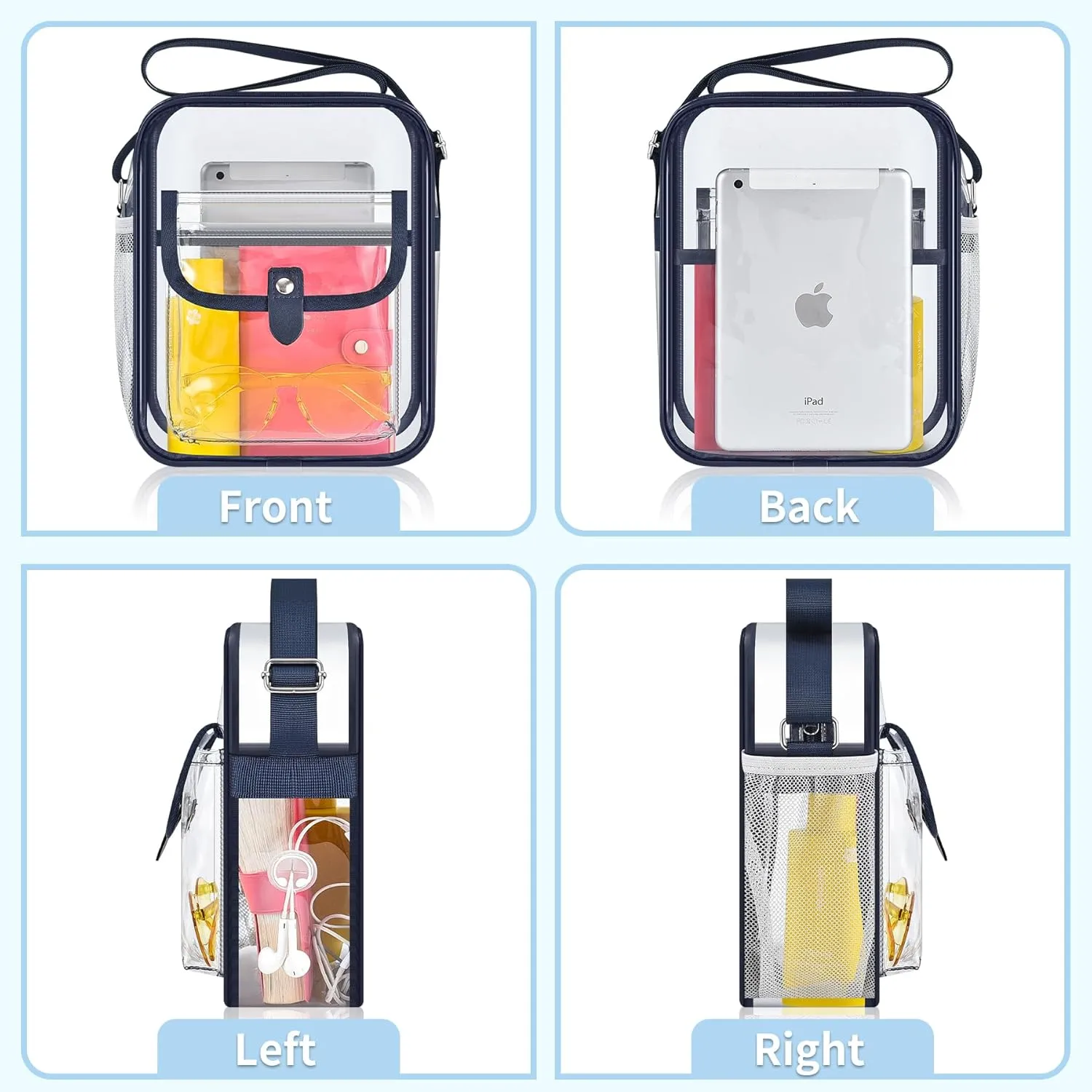 SPODEARS Clear Crossbody Bag for Stadium Events & Concerts - Adjustable Shoulder Strap Purse with 1 Bottle Holder