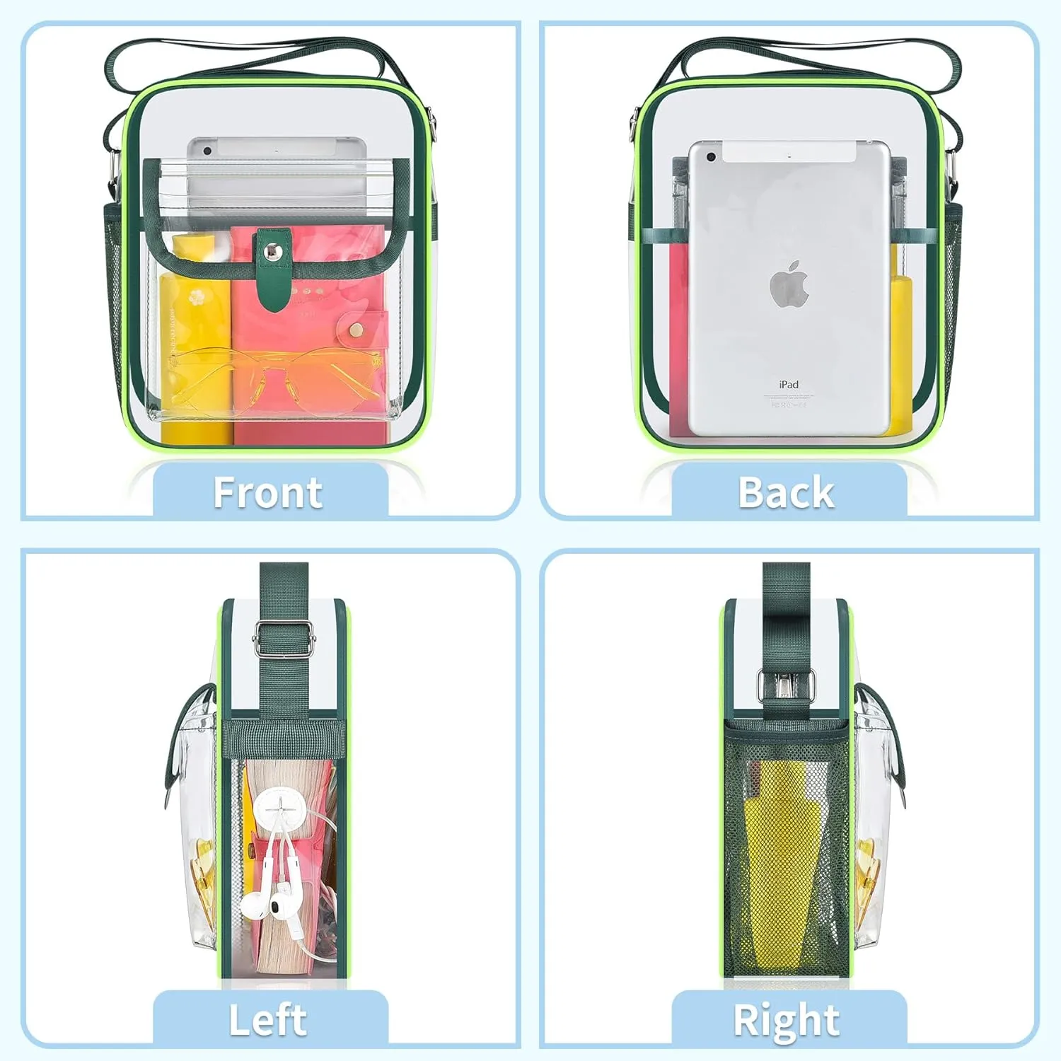 SPODEARS Clear Crossbody Bag for Stadium Events & Concerts - Adjustable Shoulder Strap Purse with 1 Bottle Holder