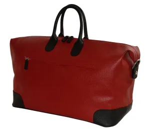 Sport Leather Duffle Bag 038 | Handmade to Order in Italy, Soft Pebble-Grain LEather | Luxury Travel Duffel Bag (Red/Black)