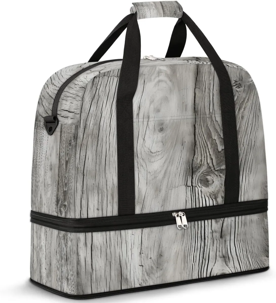 Sports Duffel Bag, Foldable Wood Grain Travel Duffel Bag, Gym Yoga Beach Bag Weekender Overnight Bag with Shoes Compartment for Men Women, Farm Wood Grain