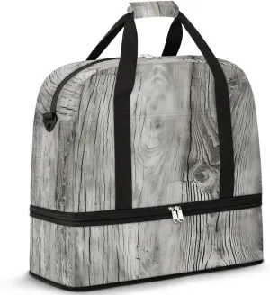 Sports Duffel Bag, Foldable Wood Grain Travel Duffel Bag, Gym Yoga Beach Bag Weekender Overnight Bag with Shoes Compartment for Men Women, Farm Wood Grain