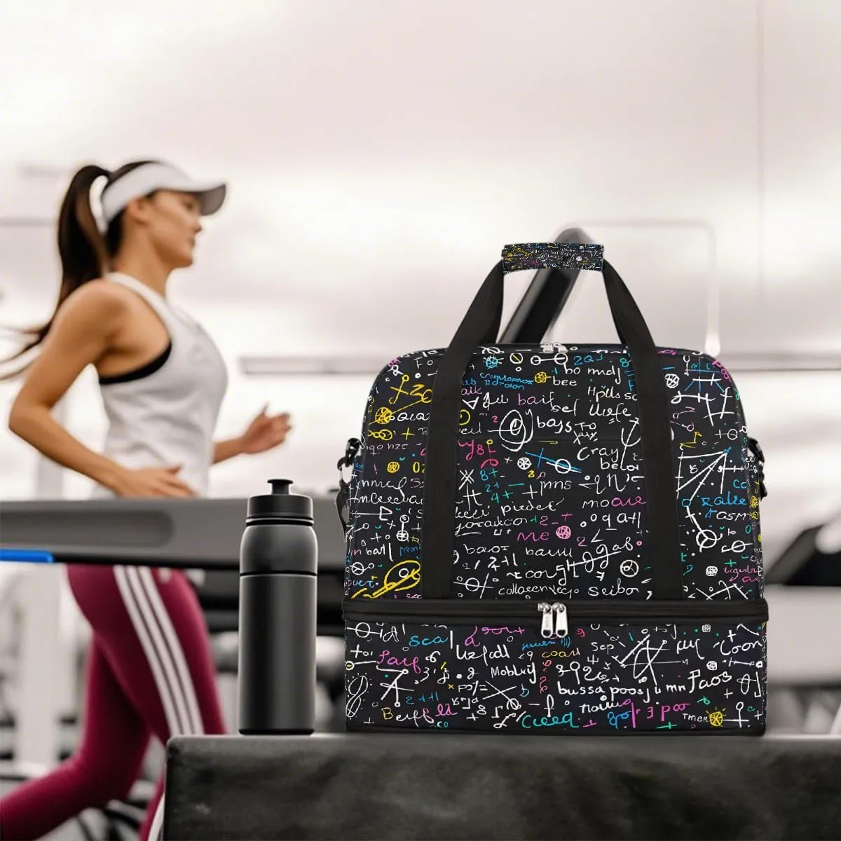 Sports Gym Bag Characters Mathematics Numbers Large Travel Duffel Bag With Shoe Compartment Foldable Waterproof Carry-On Weekend Travel Bags for Camping Overnight Yoga Hospital Travel Bags