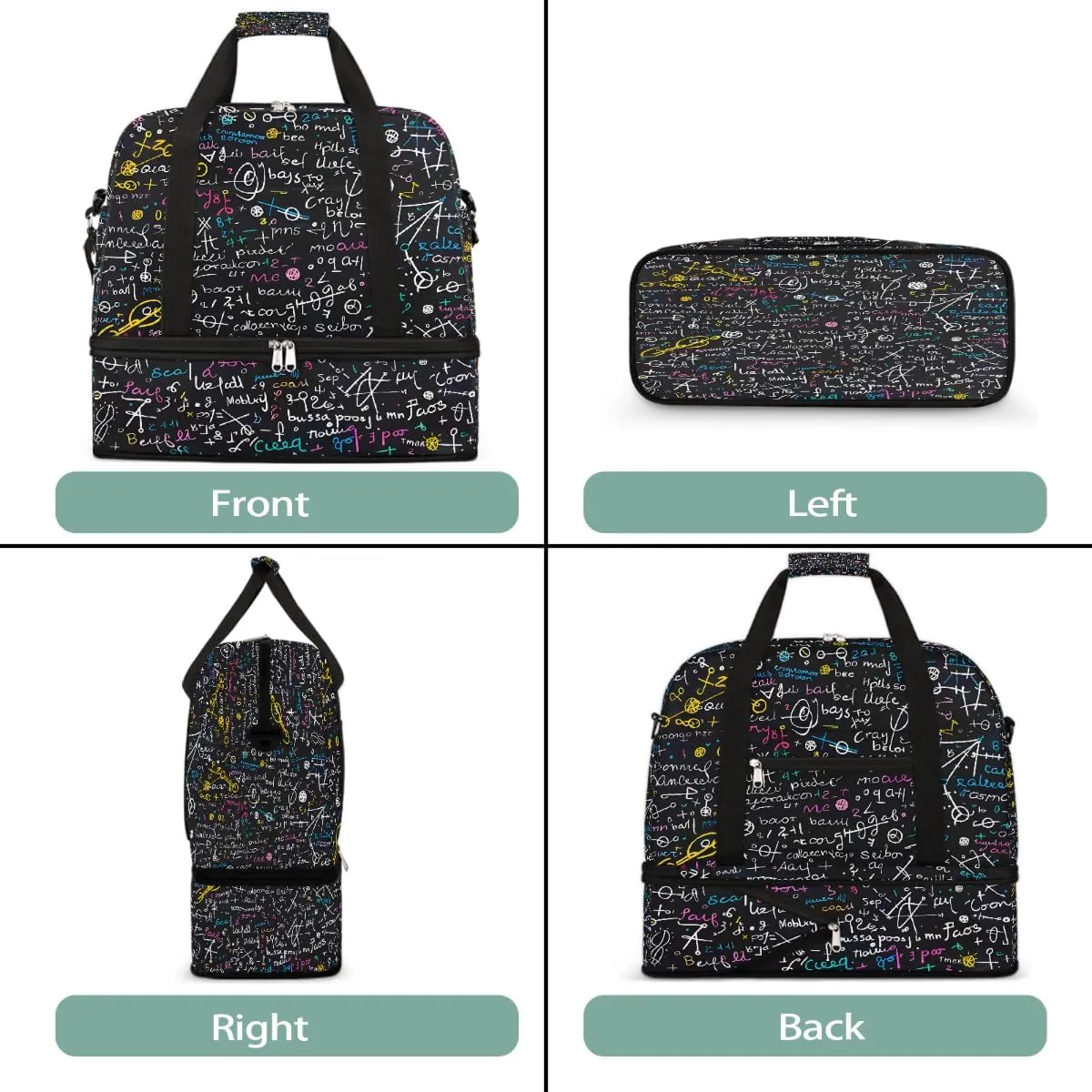 Sports Gym Bag Characters Mathematics Numbers Large Travel Duffel Bag With Shoe Compartment Foldable Waterproof Carry-On Weekend Travel Bags for Camping Overnight Yoga Hospital Travel Bags