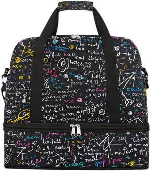 Sports Gym Bag Characters Mathematics Numbers Large Travel Duffel Bag With Shoe Compartment Foldable Waterproof Carry-On Weekend Travel Bags for Camping Overnight Yoga Hospital Travel Bags