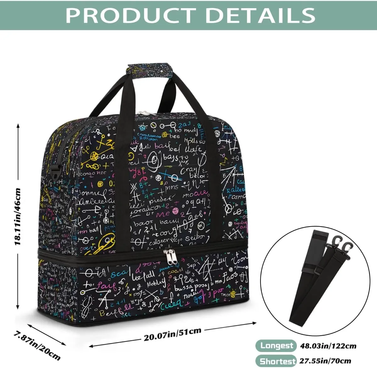 Sports Gym Bag Characters Mathematics Numbers Large Travel Duffel Bag With Shoe Compartment Foldable Waterproof Carry-On Weekend Travel Bags for Camping Overnight Yoga Hospital Travel Bags