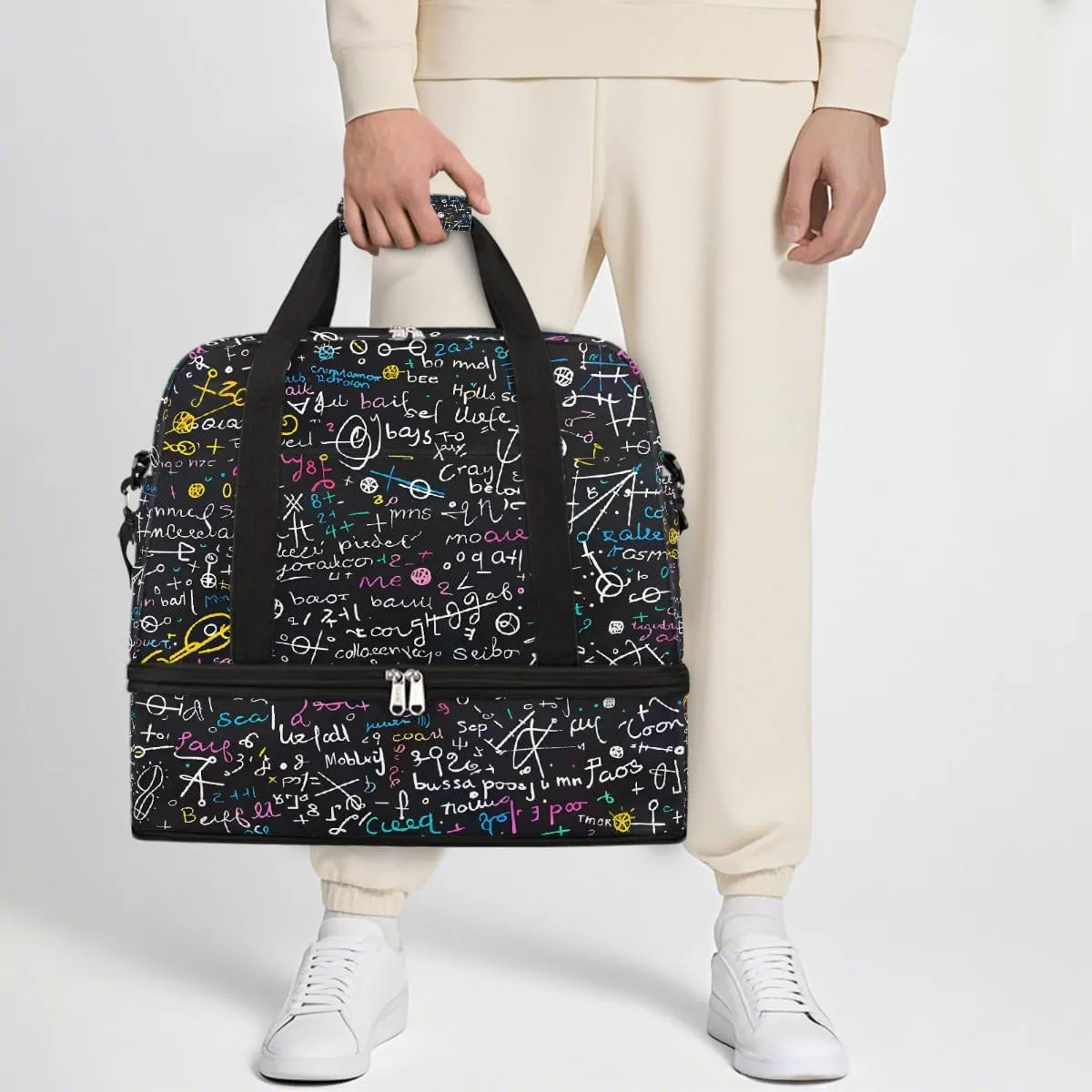 Sports Gym Bag Characters Mathematics Numbers Large Travel Duffel Bag With Shoe Compartment Foldable Waterproof Carry-On Weekend Travel Bags for Camping Overnight Yoga Hospital Travel Bags