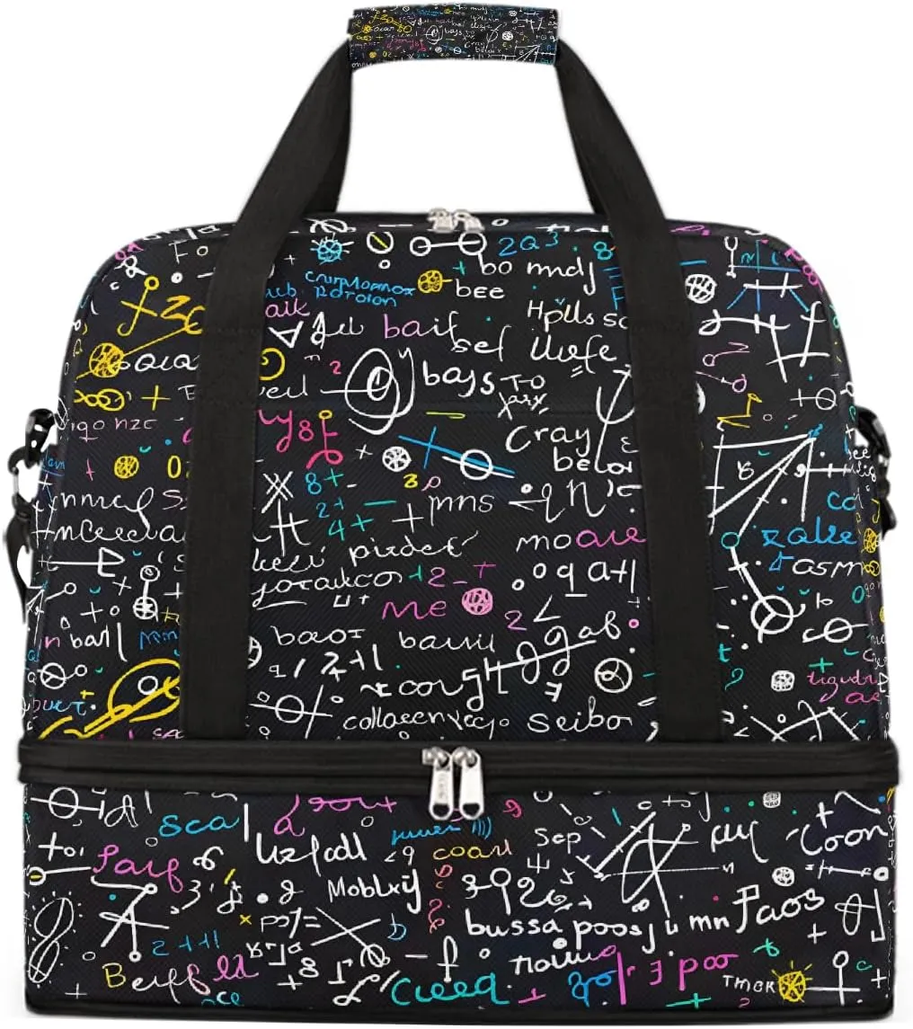 Sports Gym Bag Characters Mathematics Numbers Large Travel Duffel Bag With Shoe Compartment Foldable Waterproof Carry-On Weekend Travel Bags for Camping Overnight Yoga Hospital Travel Bags