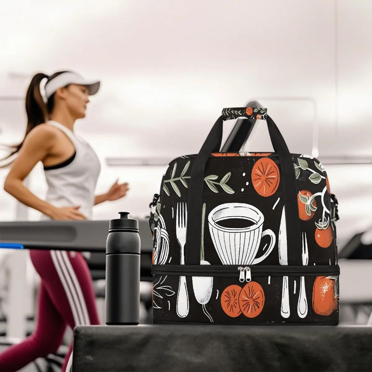 Sports Gym Bag Coffee Tile Kitchen Large Travel Duffel Bag With Shoe Compartment Foldable Waterproof Carry-On Weekend Travel Bags for Camping Overnight Yoga Hospital Travel Bags