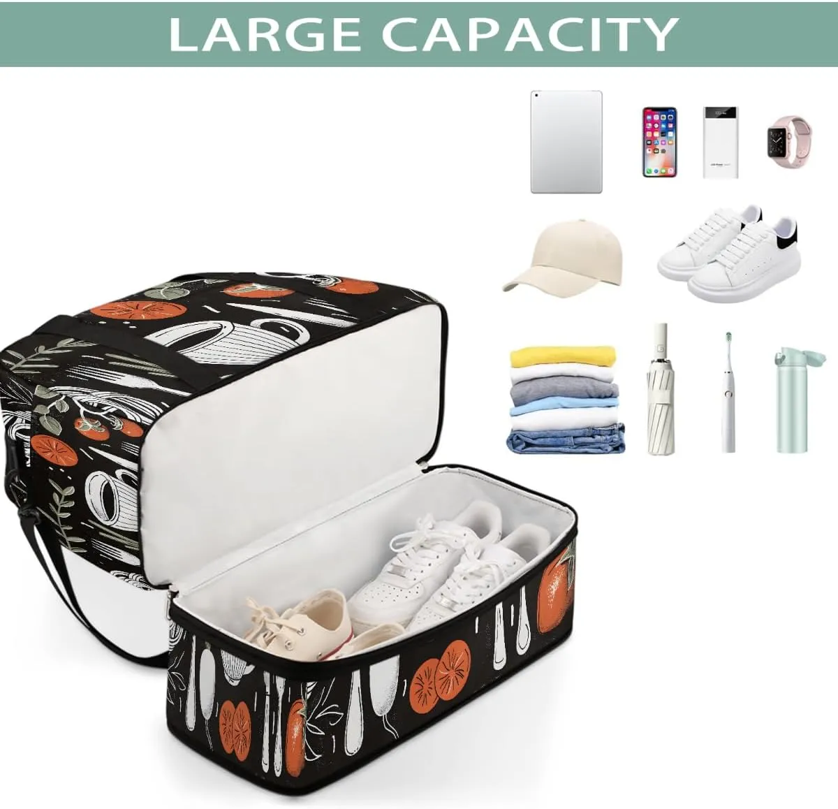 Sports Gym Bag Coffee Tile Kitchen Large Travel Duffel Bag With Shoe Compartment Foldable Waterproof Carry-On Weekend Travel Bags for Camping Overnight Yoga Hospital Travel Bags
