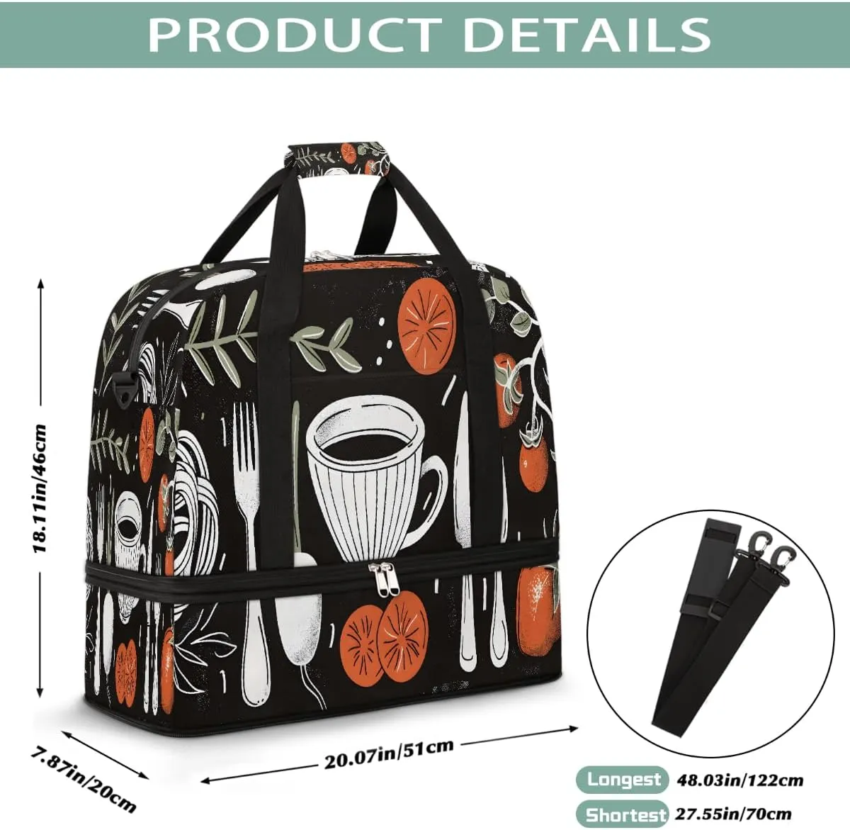 Sports Gym Bag Coffee Tile Kitchen Large Travel Duffel Bag With Shoe Compartment Foldable Waterproof Carry-On Weekend Travel Bags for Camping Overnight Yoga Hospital Travel Bags