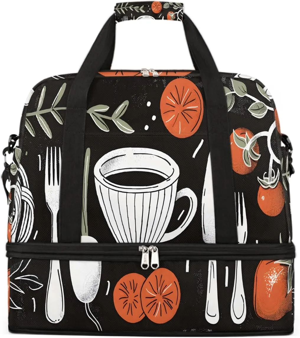Sports Gym Bag Coffee Tile Kitchen Large Travel Duffel Bag With Shoe Compartment Foldable Waterproof Carry-On Weekend Travel Bags for Camping Overnight Yoga Hospital Travel Bags