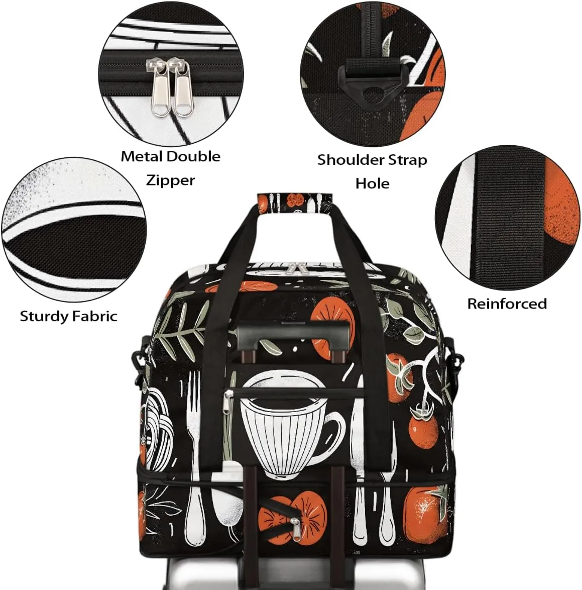 Sports Gym Bag Coffee Tile Kitchen Large Travel Duffel Bag With Shoe Compartment Foldable Waterproof Carry-On Weekend Travel Bags for Camping Overnight Yoga Hospital Travel Bags