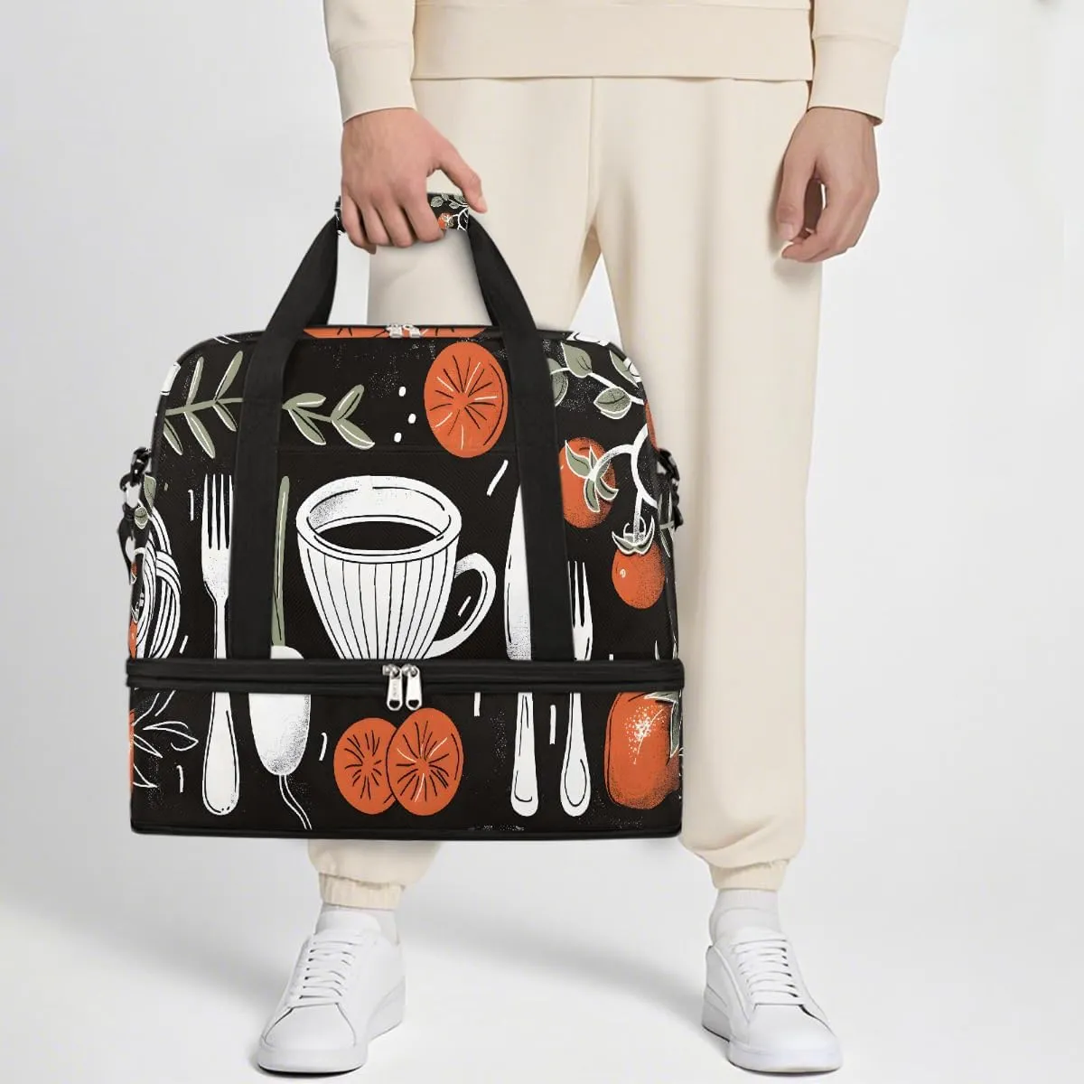 Sports Gym Bag Coffee Tile Kitchen Large Travel Duffel Bag With Shoe Compartment Foldable Waterproof Carry-On Weekend Travel Bags for Camping Overnight Yoga Hospital Travel Bags