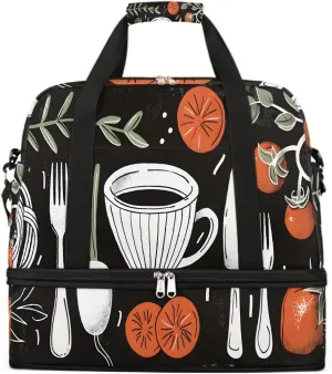 Sports Gym Bag Coffee Tile Kitchen Large Travel Duffel Bag With Shoe Compartment Foldable Waterproof Carry-On Weekend Travel Bags for Camping Overnight Yoga Hospital Travel Bags