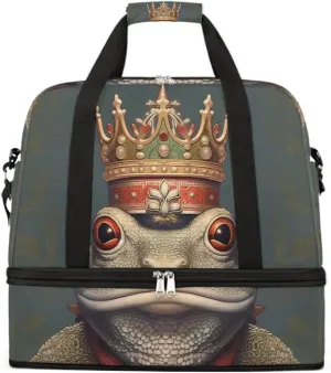 Sports Gym Bag Crown Frog Retro Large Travel Duffel Bag With Shoe Compartment Foldable Waterproof Carry-On Weekend Travel Bags for Camping Overnight Yoga Hospital Travel Bags