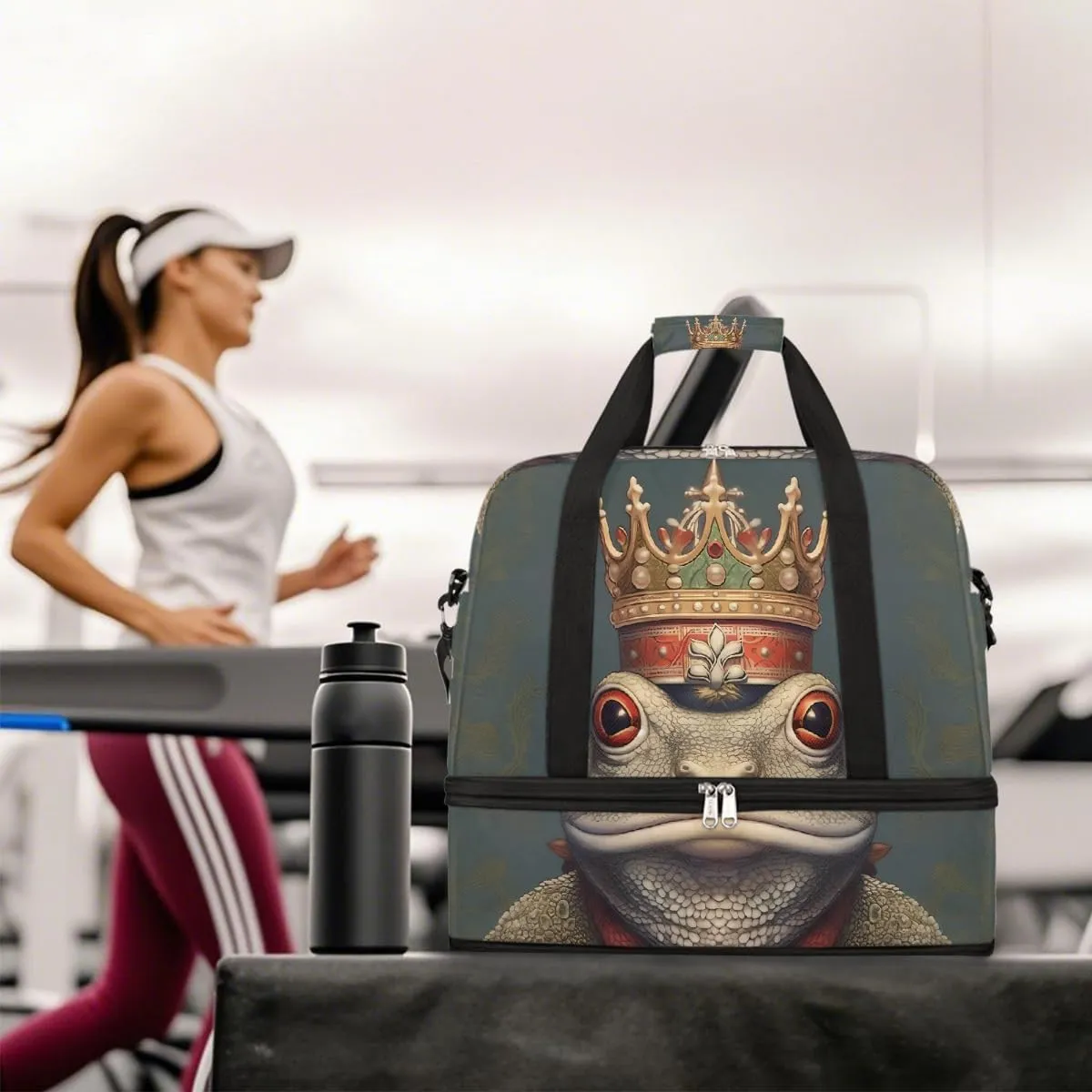 Sports Gym Bag Crown Frog Retro Large Travel Duffel Bag With Shoe Compartment Foldable Waterproof Carry-On Weekend Travel Bags for Camping Overnight Yoga Hospital Travel Bags