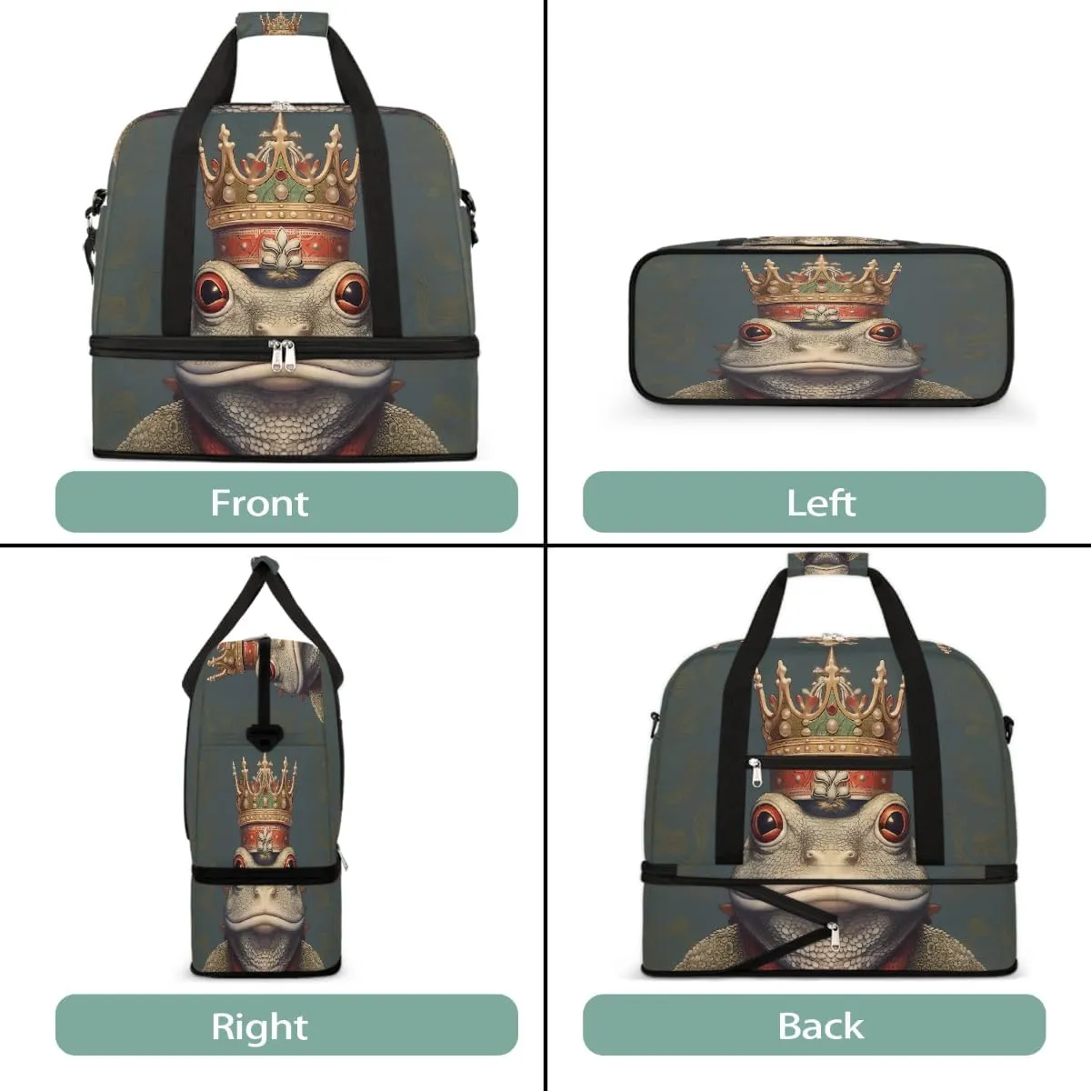 Sports Gym Bag Crown Frog Retro Large Travel Duffel Bag With Shoe Compartment Foldable Waterproof Carry-On Weekend Travel Bags for Camping Overnight Yoga Hospital Travel Bags