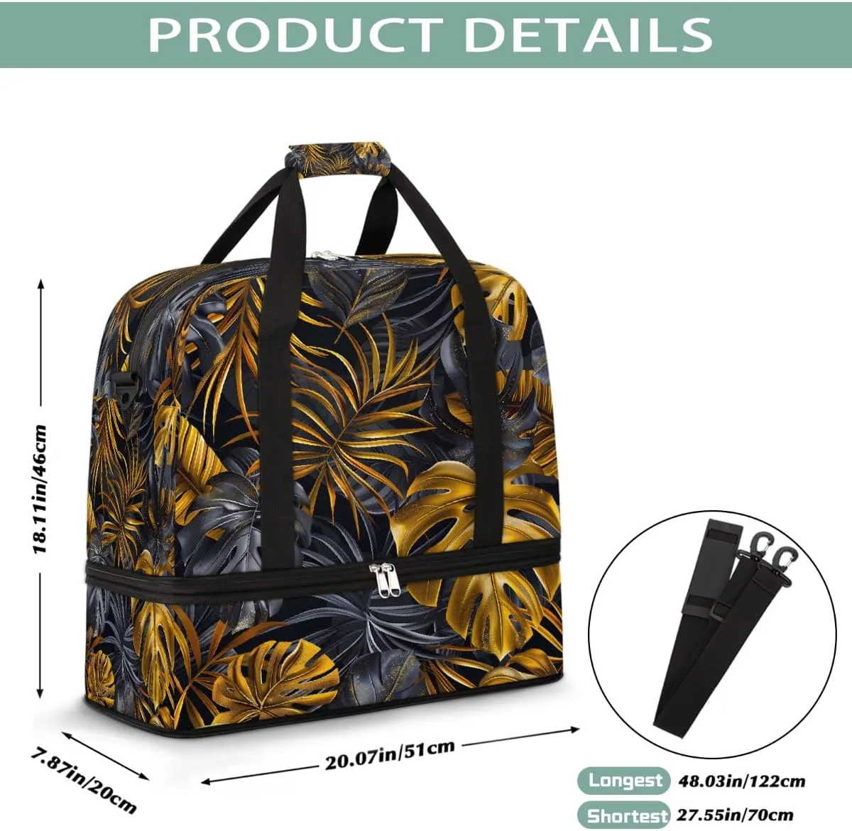 Sports Gym Bag Golden Leaves Vintage Large Travel Duffel Bag With Shoe Compartment Foldable Waterproof Carry-On Weekend Travel Bags for Camping Overnight Yoga Hospital Travel Bags