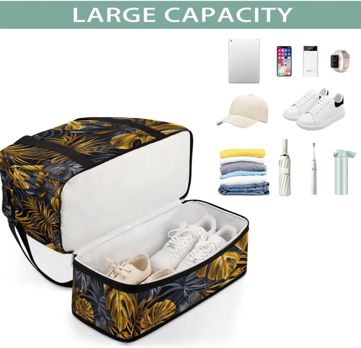 Sports Gym Bag Golden Leaves Vintage Large Travel Duffel Bag With Shoe Compartment Foldable Waterproof Carry-On Weekend Travel Bags for Camping Overnight Yoga Hospital Travel Bags