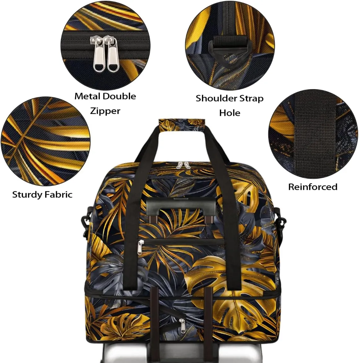 Sports Gym Bag Golden Leaves Vintage Large Travel Duffel Bag With Shoe Compartment Foldable Waterproof Carry-On Weekend Travel Bags for Camping Overnight Yoga Hospital Travel Bags