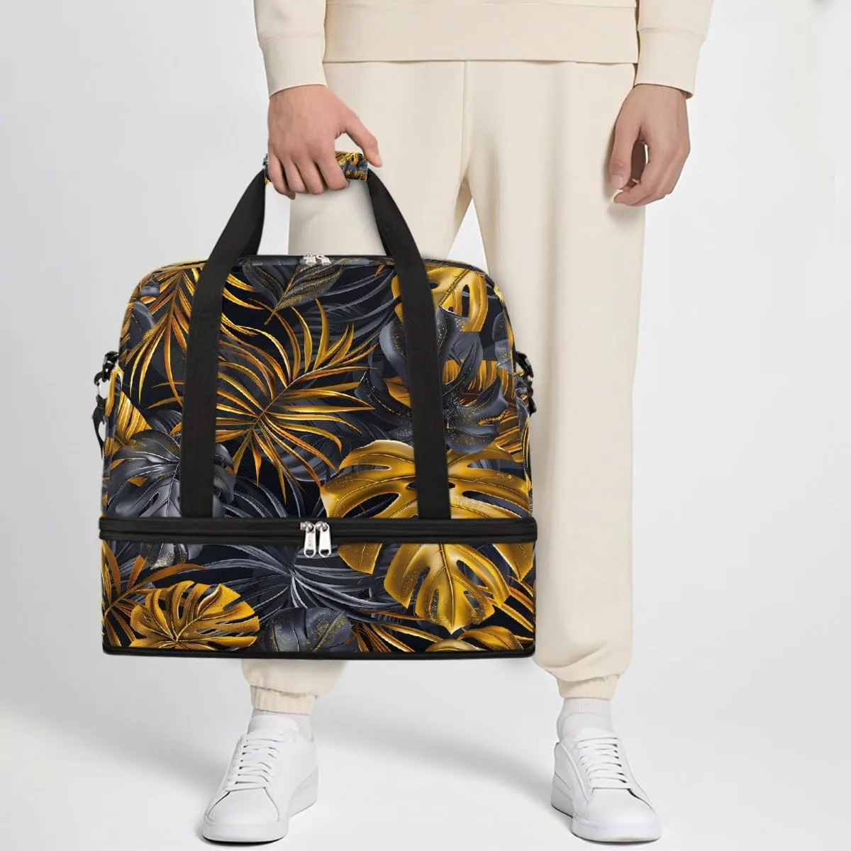 Sports Gym Bag Golden Leaves Vintage Large Travel Duffel Bag With Shoe Compartment Foldable Waterproof Carry-On Weekend Travel Bags for Camping Overnight Yoga Hospital Travel Bags