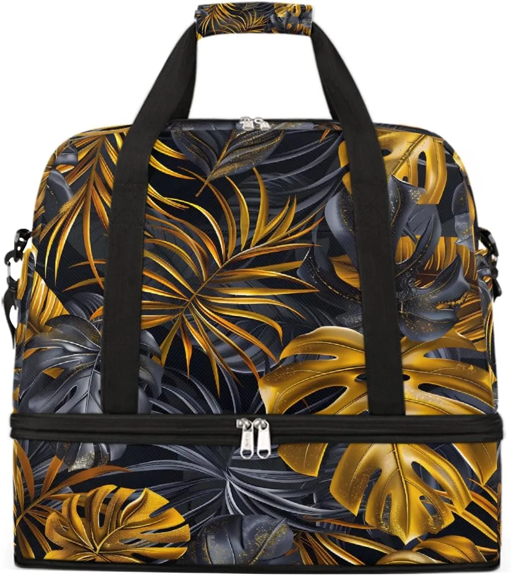 Sports Gym Bag Golden Leaves Vintage Large Travel Duffel Bag With Shoe Compartment Foldable Waterproof Carry-On Weekend Travel Bags for Camping Overnight Yoga Hospital Travel Bags