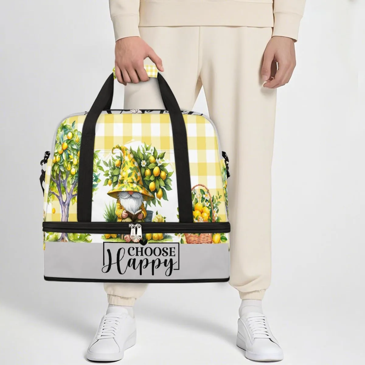 Sports Gym Bag Lemon Tree Dwarf Large Travel Duffel Bag With Shoe Compartment Foldable Waterproof Carry-On Weekend Travel Bags for Camping Overnight Yoga Hospital Travel Bags