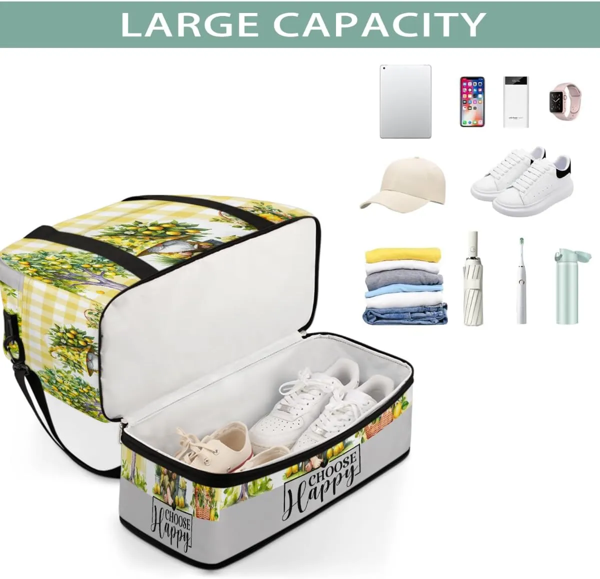 Sports Gym Bag Lemon Tree Dwarf Large Travel Duffel Bag With Shoe Compartment Foldable Waterproof Carry-On Weekend Travel Bags for Camping Overnight Yoga Hospital Travel Bags