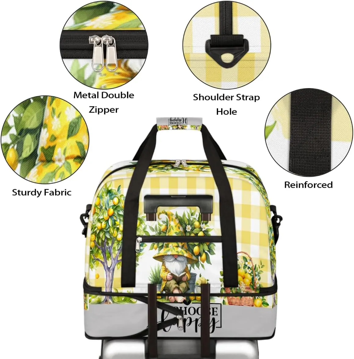 Sports Gym Bag Lemon Tree Dwarf Large Travel Duffel Bag With Shoe Compartment Foldable Waterproof Carry-On Weekend Travel Bags for Camping Overnight Yoga Hospital Travel Bags