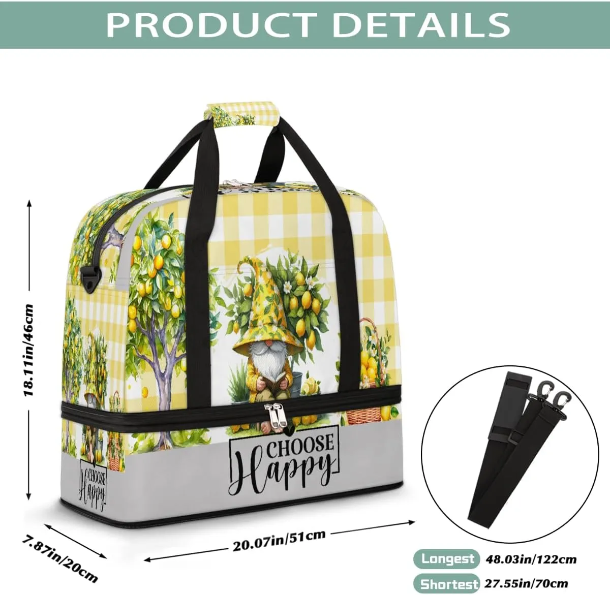Sports Gym Bag Lemon Tree Dwarf Large Travel Duffel Bag With Shoe Compartment Foldable Waterproof Carry-On Weekend Travel Bags for Camping Overnight Yoga Hospital Travel Bags