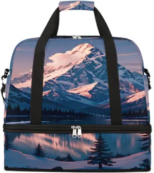 Sports Gym Bag Mountains Sky Landscape Large Travel Duffel Bag With Shoe Compartment Foldable Waterproof Carry-On Weekend Travel Bags for Camping Overnight Yoga Hospital Travel Bags
